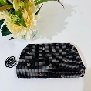 Lancome Black Polka Dot with Roses and Pink Interior Cosmetic Bag